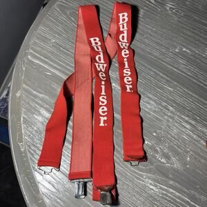 Budweiser Suspenders Red White Blue Beer Festival Stretch Pants Holder Drink Fun